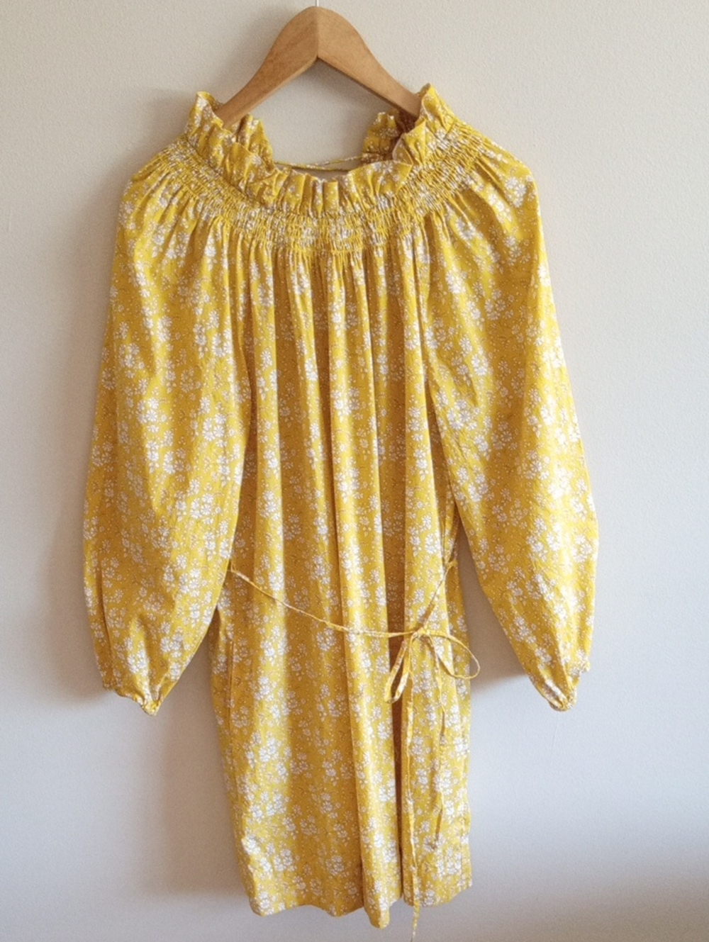 J. Crew Liberty Ruffle Neck Puff Sleeve Dress Size Large Organic Cotton